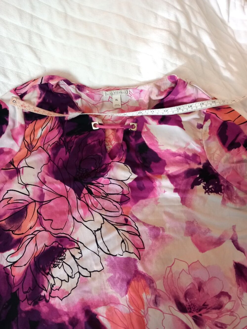 Dana Buchman XL Pink and Red Blouse 3/4 length sleeves - Picture 7 of 9
